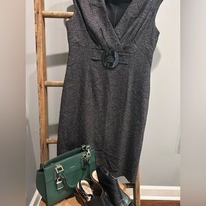 Dressbarn Gray/Black Buckle Embellished Sheath Dress